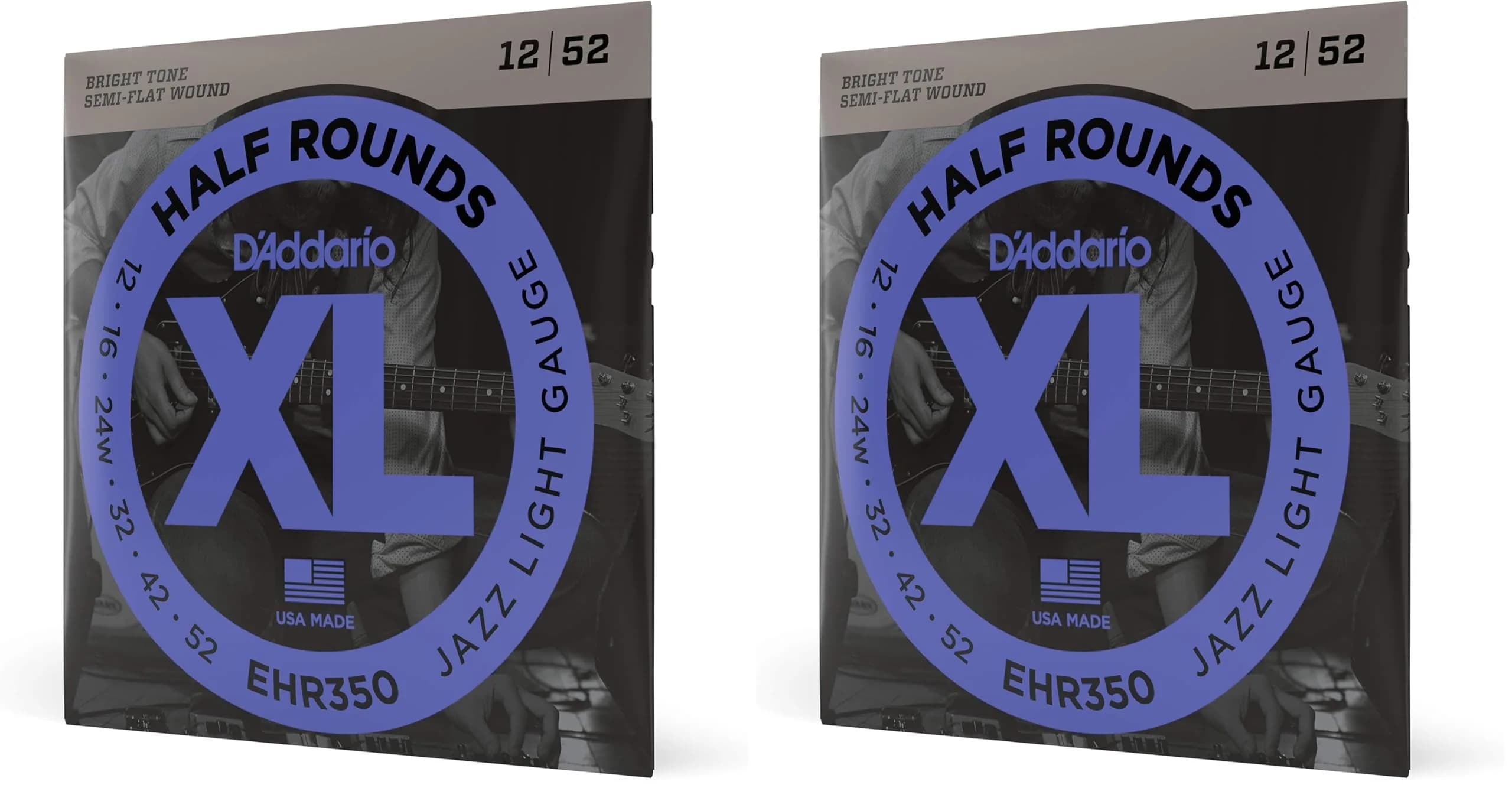 D'Addario XL Half Rounds Electric Guitar Strings - Jazz Light 12-52 (Pack of 2) | Smooth Feel, Reduced Finger Noise - main product image