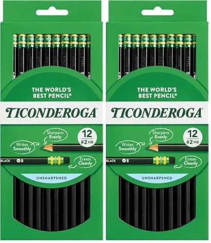 Ticonderoga Pencils, 2 HB Soft, Black, 24 Count | Smooth Graphite for Students & Office thumbnail 1