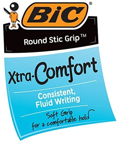 BIC Round Stic Grip Xtra Comfort Red Ballpoint Pens, 1.2mm Medium Point, 24 Pens Total (2 x 12-Count Packs) - view 3