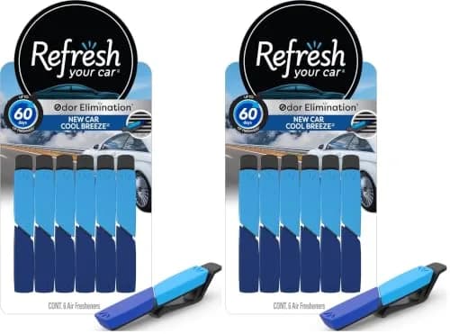 Refresh Your Car Odor Elimination Vent Stick 6 Pack | Cool Breeze & New Car Scent, Lasts 60 Days thumbnail 1