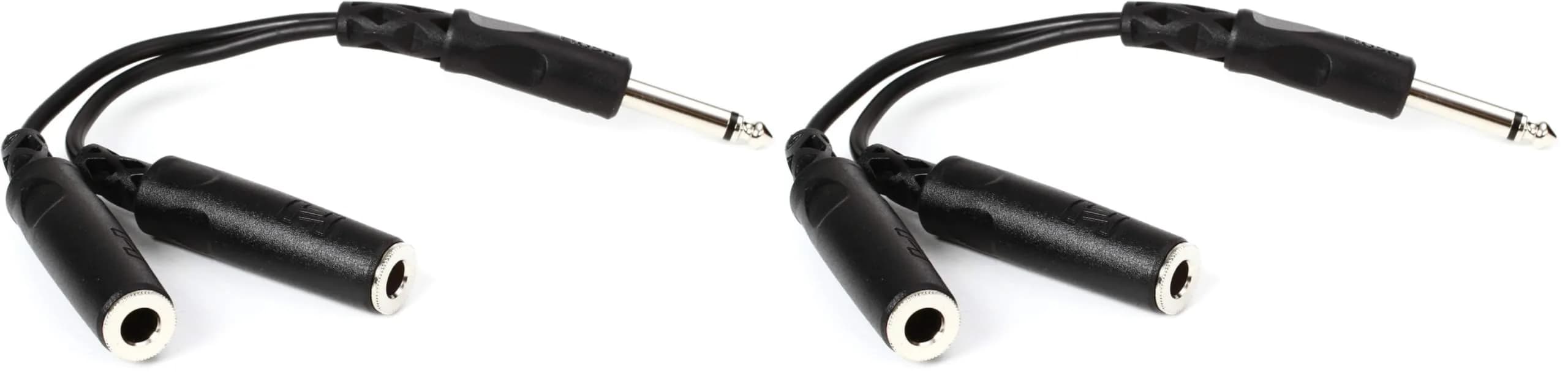 Hosa YPP-111 1/4" TS to Dual 1/4" TSF Y Cable (6 inch / 15 cm, 2-Pack, Black) | Splits Mono Signal for Audio Components — Black