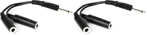 Hosa YPP-111 1/4" TS to Dual 1/4" TSF Y Cable (6 inch / 15 cm, 2-Pack, Black) | Splits Mono Signal for Audio Components thumbnail 1