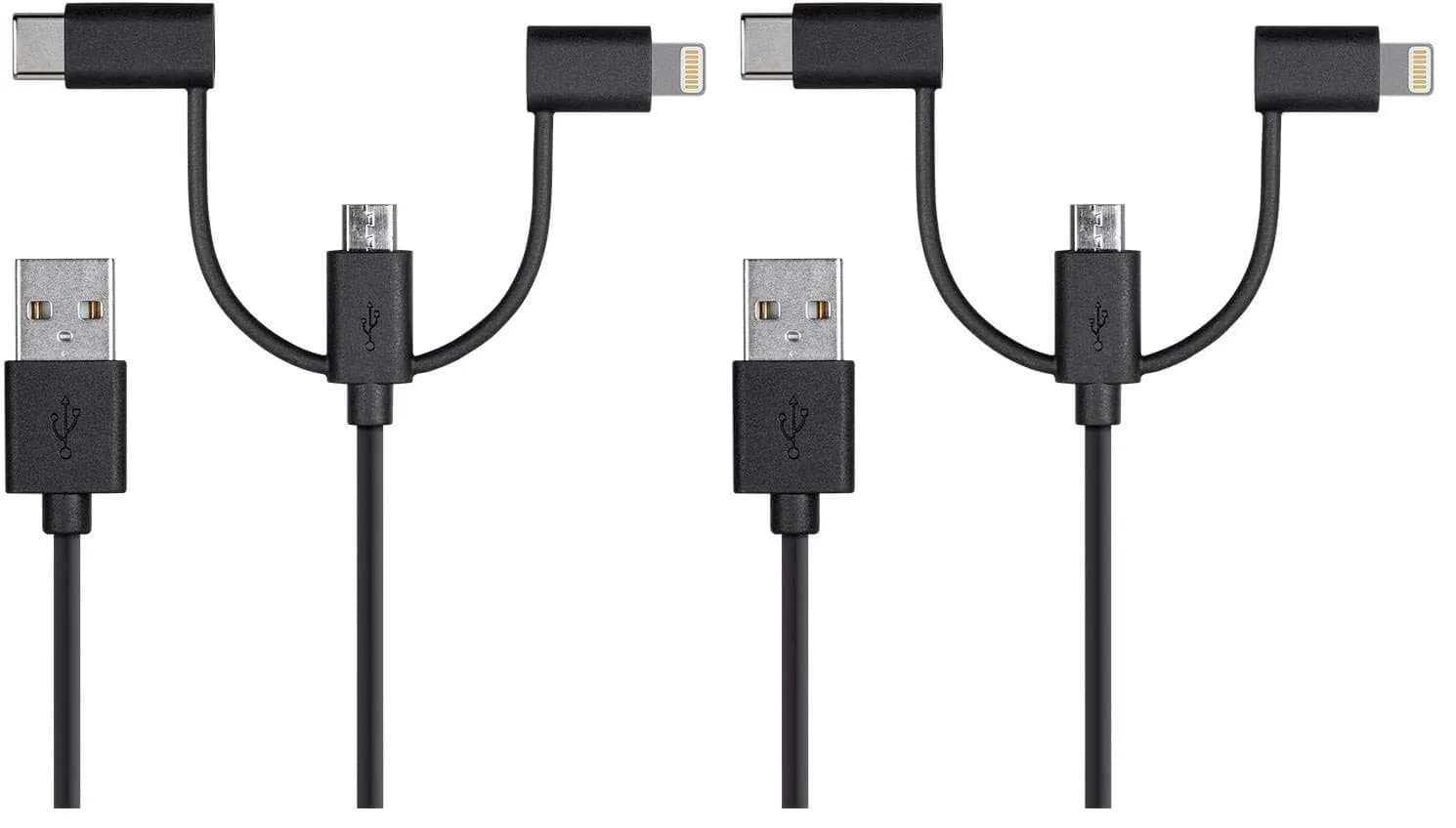 Monoprice 118789 Apple MFi Certified USB to Micro USB + USB Type-C + Lightning Cable 3ft Black | 3-in-1 Charge & Sync — Black
