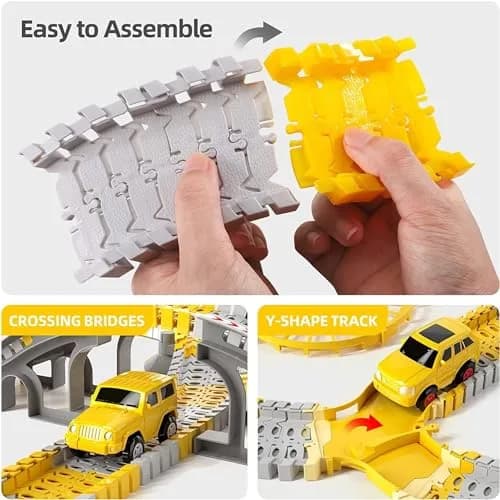 KEXBOVT 305PCS Construction Race Tracks for Kids, 2 Electric Toy Cars, 4 Construction Cars | DIY Flexible Track Set thumbnail 4