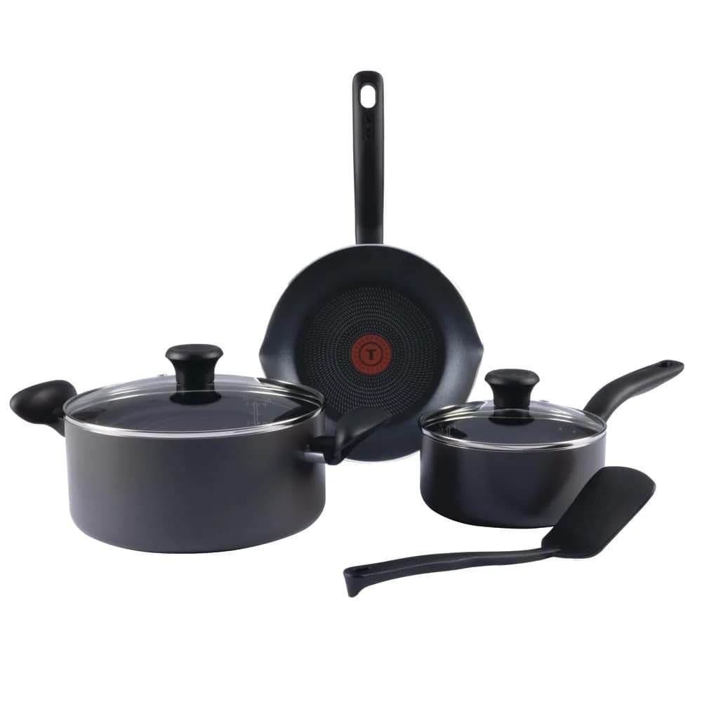 T-Fal Initiatives Nonstick Cookware Set 6 Piece | Oven Safe up to 350°F, Dishwasher Safe, Gray