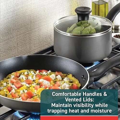 T-Fal Initiatives Nonstick Cookware Set 6 Piece | Oven Safe up to 350°F, Dishwasher Safe, Gray thumbnail 4