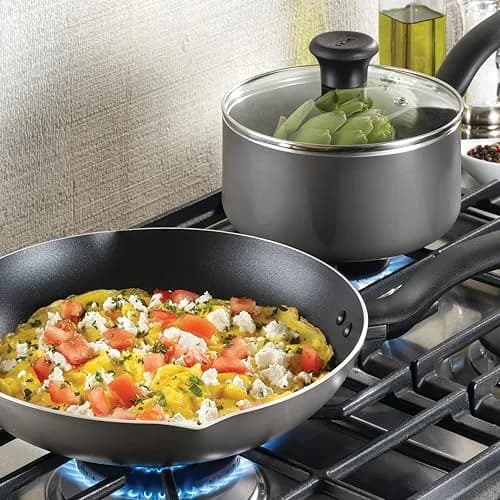 T-Fal Initiatives Nonstick Cookware Set 6 Piece | Oven Safe up to 350°F, Dishwasher Safe, Gray thumbnail 8