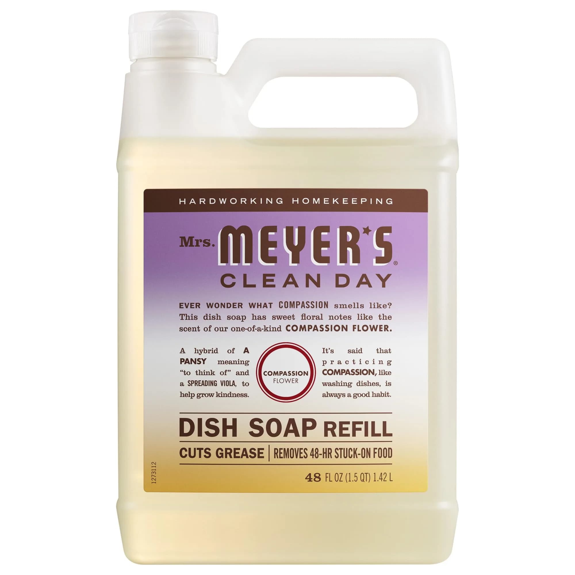 Mrs. Meyer's Clean Day Liquid Dish Soap Refill Compassion Flower Scent 48 fl oz (1.4 L) | Gentle & Effective - main product image