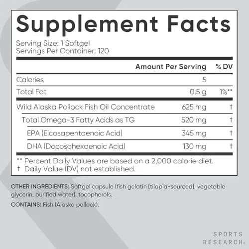 Sports Research Omega-3 Fish Oil Minis from Wild Alaska Pollock 120 Count | Triple Strength EPA/DHA, 520mg Omega-3, MSC Certified thumbnail 5