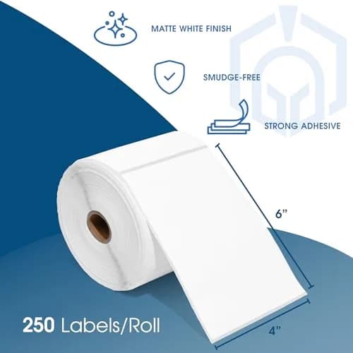 Spartan Industrial 4" X 6" Direct Thermal Labels, 2500 Count (10 Rolls) | Inkless Printing for Postage & Shipping thumbnail 2