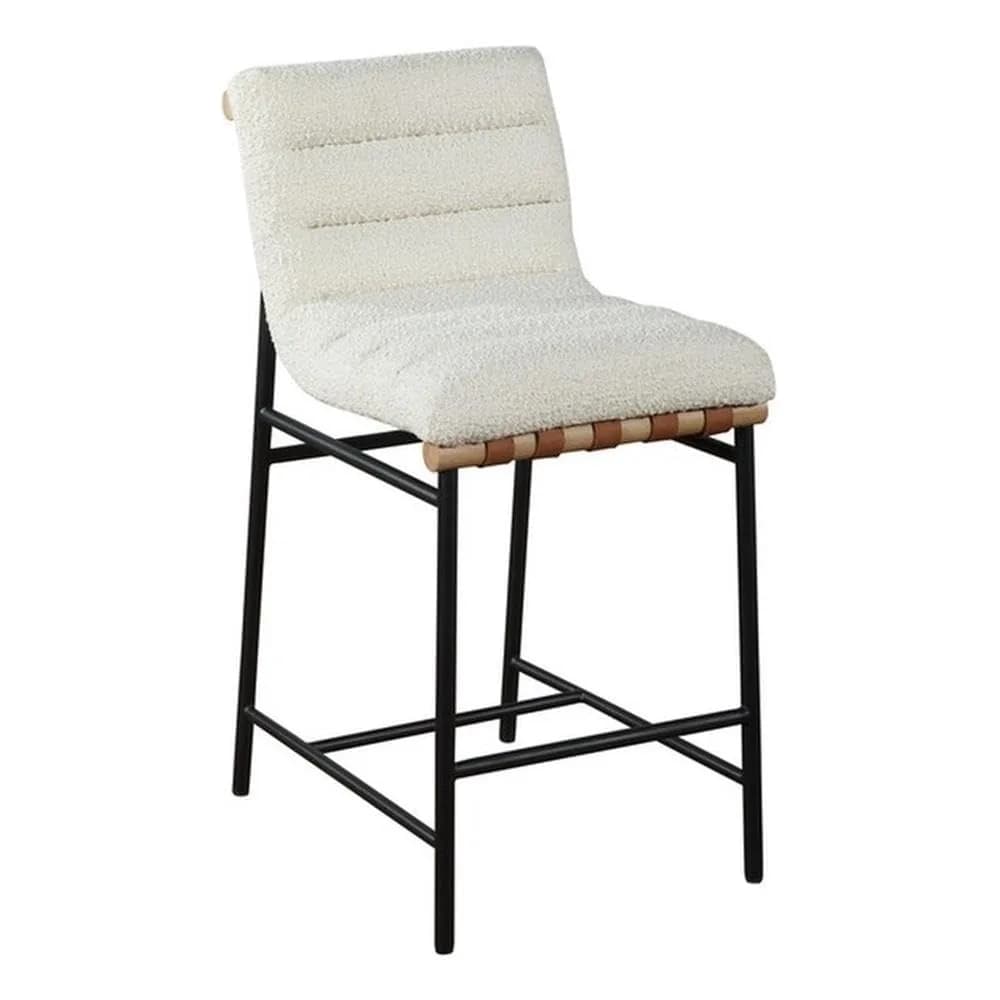 Lilola Living Lahni 18" W White Boucle Fabric Counter Height Chair | Fully Assembled, Modern Upholstered Bar Stool