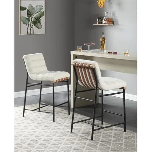 Lilola Living Lahni 18" W White Boucle Fabric Counter Height Chair | Fully Assembled, Modern Upholstered Bar Stool thumbnail 5