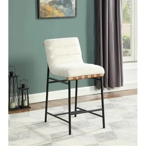 Lilola Living Lahni 18" W White Boucle Fabric Counter Height Chair | Fully Assembled, Modern Upholstered Bar Stool thumbnail 2
