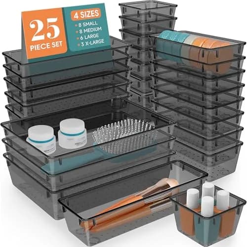 WOWBOX 25 PCS Black Plastic Drawer Organizer Set | Desk Drawer Divider Organizers for Makeup, Jewelry, Gadgets - main product image