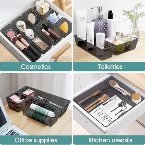 WOWBOX 25 PCS Plastic Drawer Organizer Set, Black | 4 Sizes for Makeup, Office Supplies, Crafts thumbnail 5