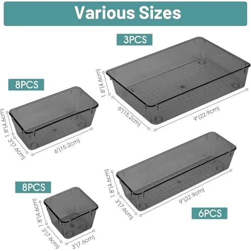 WOWBOX 25 PCS Plastic Drawer Organizer Set, Black | 4 Sizes for Makeup, Office Supplies, Crafts thumbnail 2