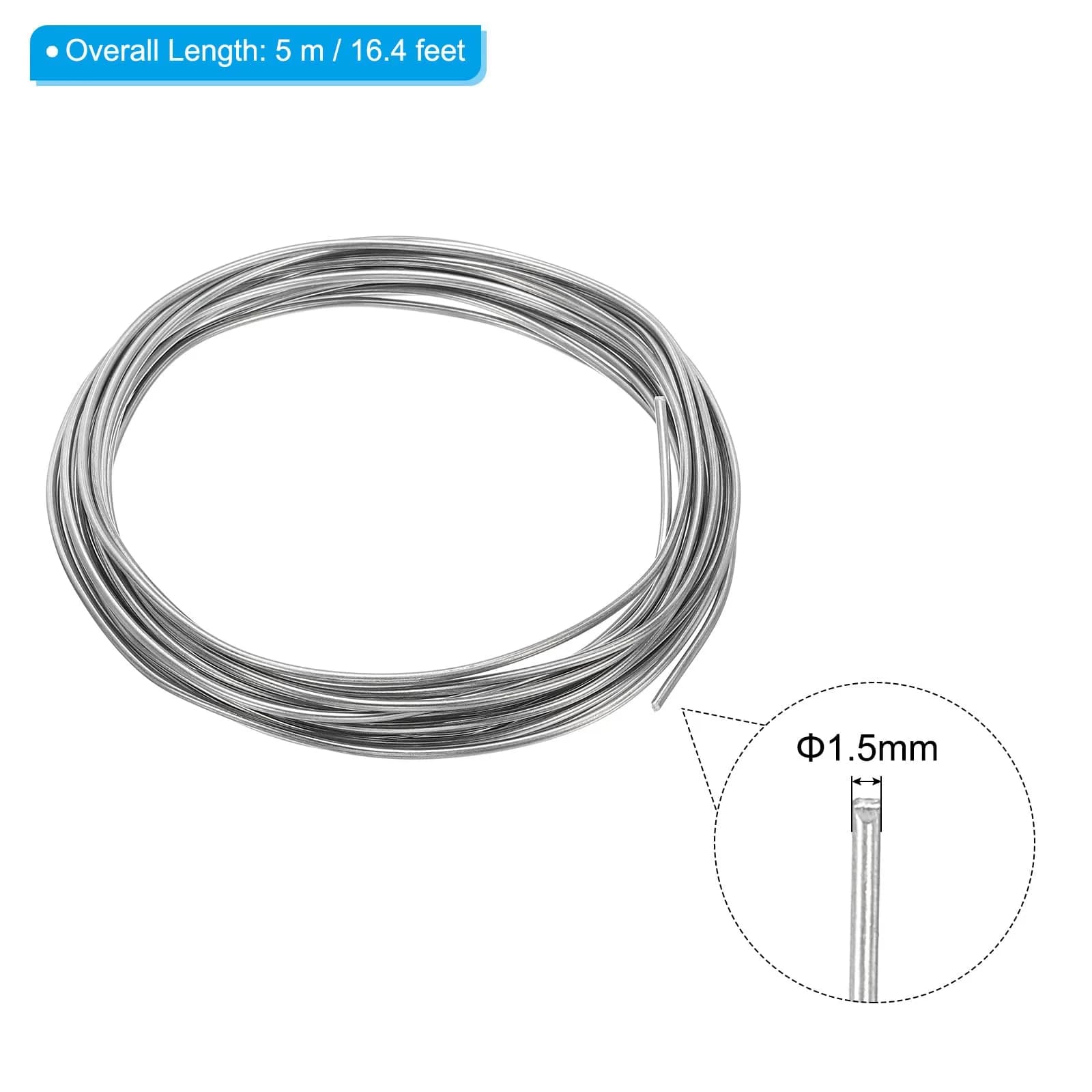 PATIKIL 99.99% High Purity Zinc Wire - 2 Rolls, 17 Gauge, 1.5mm Silver Tone | Flexible & Corrosion-Resistant Craft Wire - view 2