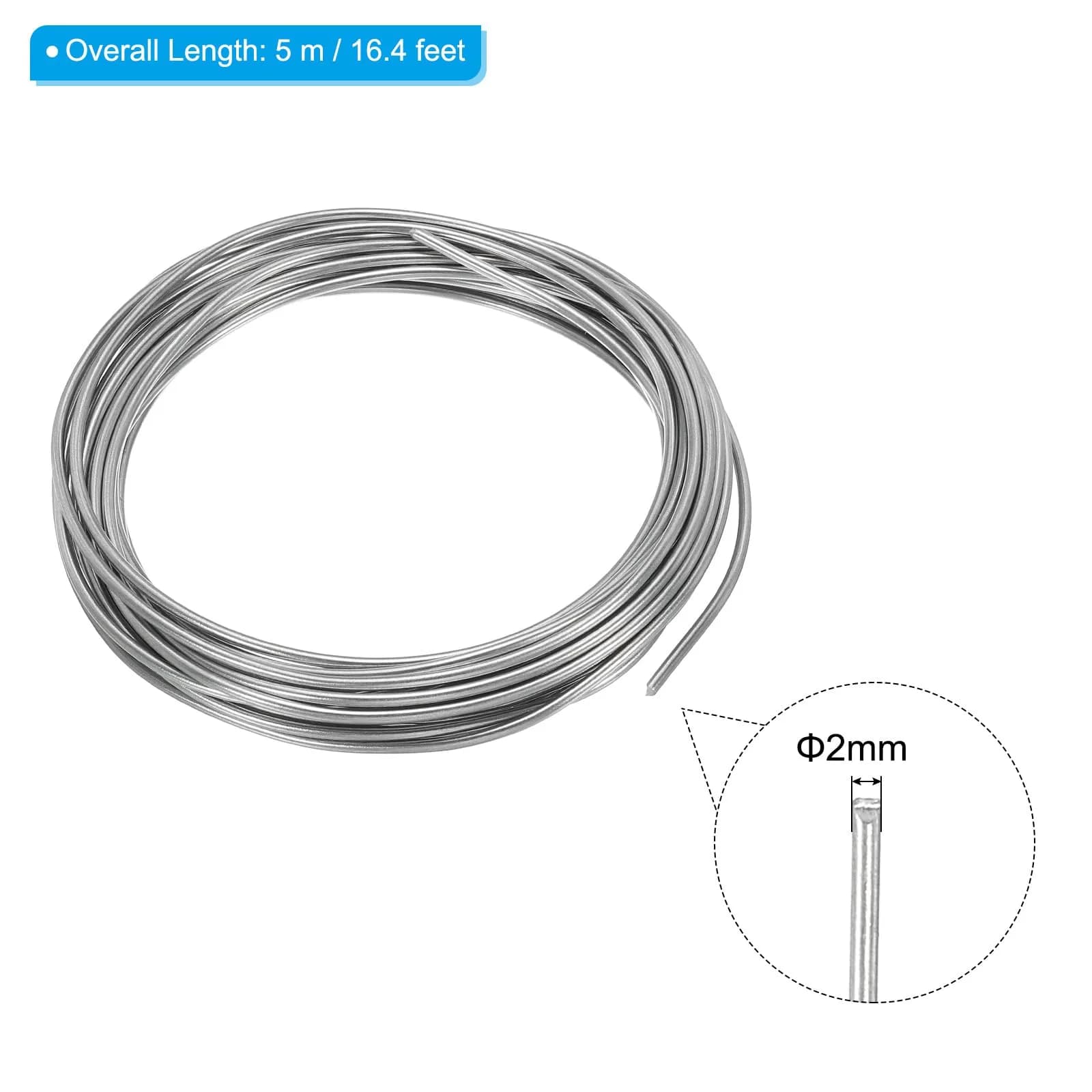 PATIKIL 99.99% High Purity Zinc Wire - 2 Roll 14 Gauge Soft Beading Wire 2mm (5m/16.4ft) | For Crafting & Scientific Use - view 2