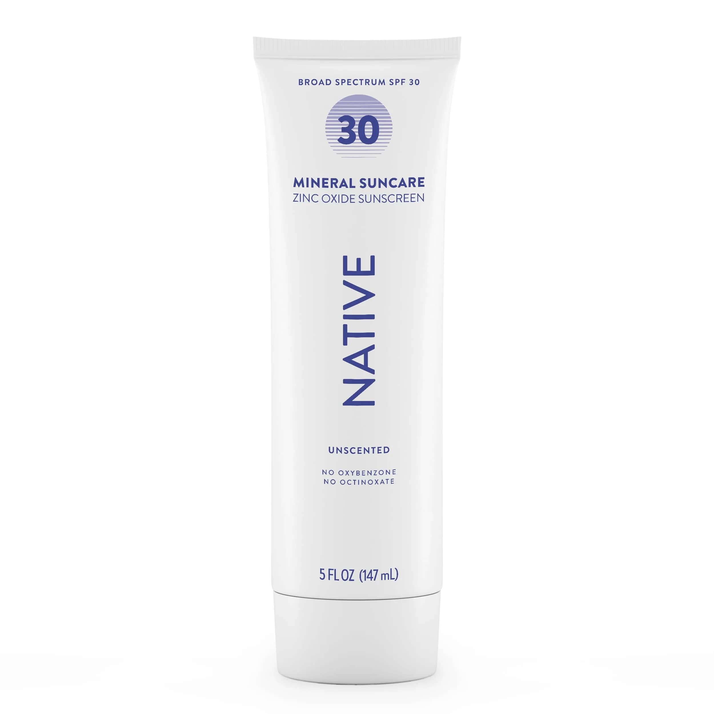 Native Sunscreen SPF 30 Unscented with Zinc Oxide, 5 oz | Dermatologist Tested for Sensitive Skin - main product image