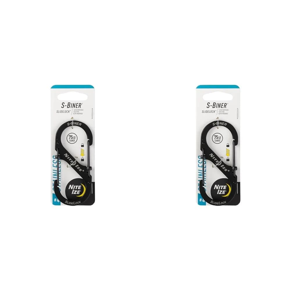 Nite Ize S-Biner Slide Lock Carabiner, Black, #4-75lb (Pack of 2) | Secure Dual Gate Locking