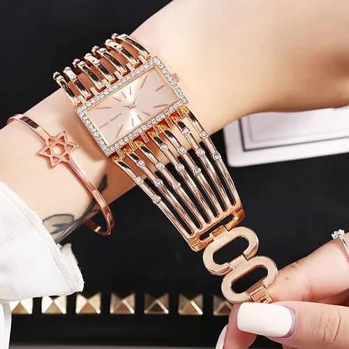 Dacdyi Silver Women's Quartz Watch | Elegant Crystal Accented Square Dial (7.68 inch, alloy) thumbnail 5