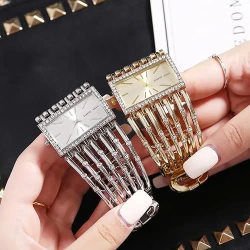 Dacdyi Silver Women's Quartz Watch | Elegant Crystal Accented Square Dial (7.68 inch, alloy) thumbnail 2