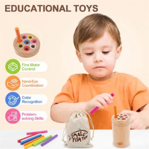 SMALL FISH Montessori Toys for Active Kids Wooden Fine Motor Learning Preschool Toys | Bright Color Sorting & Stacking thumbnail 5