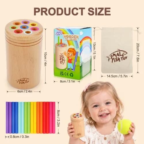 SMALL FISH Montessori Toys for Active Kids Wooden Fine Motor Learning Preschool Toys | Bright Color Sorting & Stacking thumbnail 3