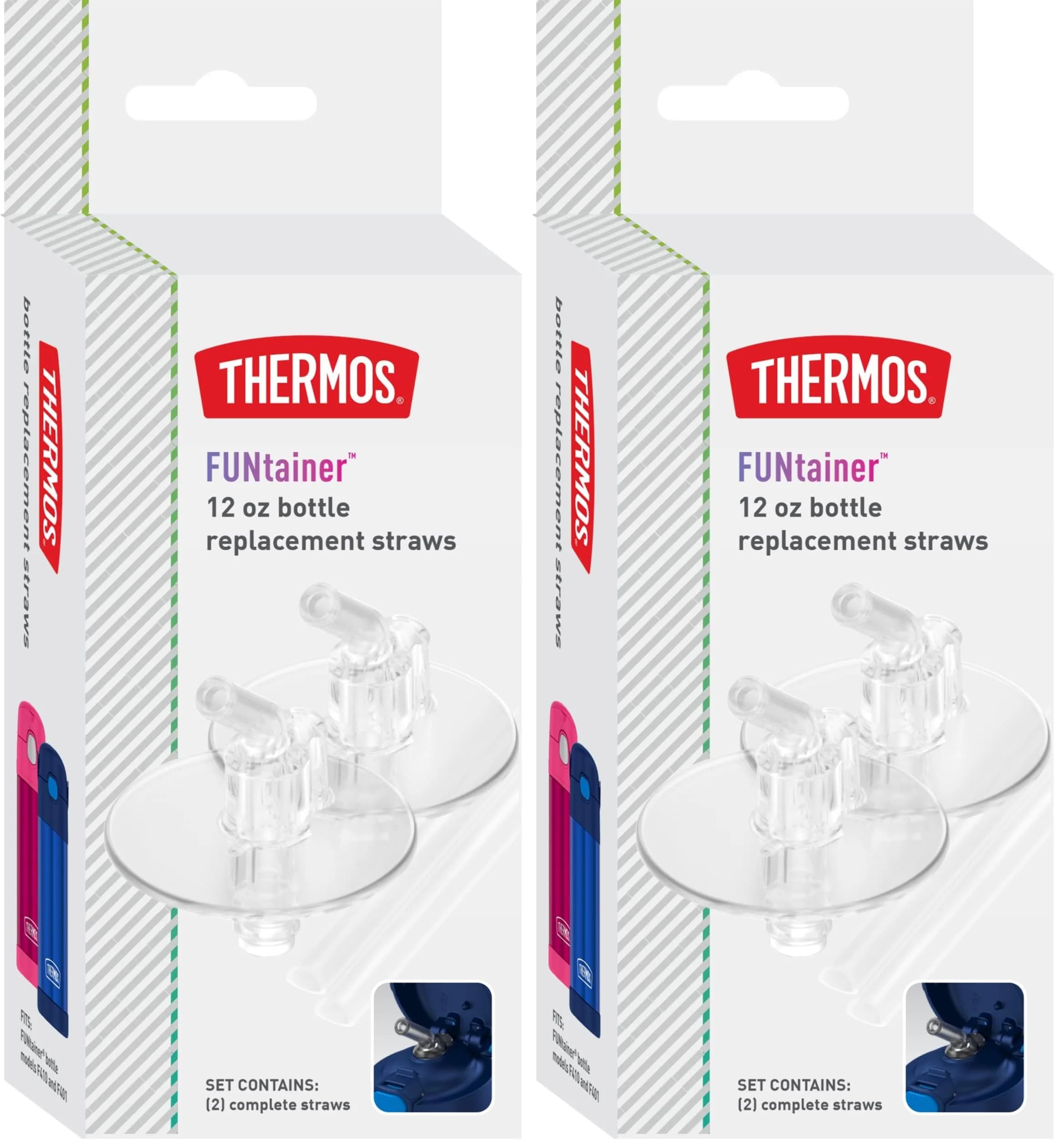 THERMOS Clear Replacement Straws for 12oz Funtainer Bottle, 2 Count Pack - main product image