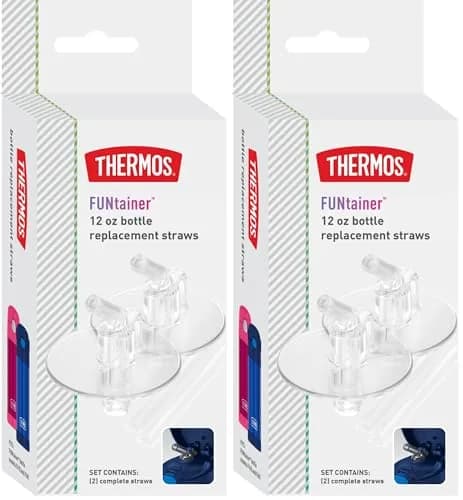 Thermos Replacement Straws for 12 Ounce Funtainer Bottle, Clear, 2 Count (Pack of 2) | Authentic USA Import thumbnail 1