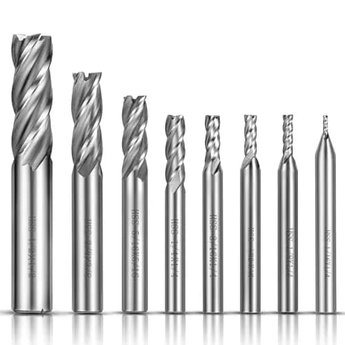 ASNOMY 8Pcs 4-Flute Straight End Mill Set 1/16"-1/2" | High-Speed Steel CNC Cutter for Metal & Wood thumbnail 1