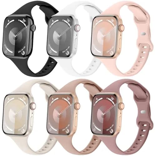 Eilesuny Slim Thin Bands Compatible with Apple Watch 38mm 40mm 41mm 42mm 44mm 45mm 46mm 49mm | 6 Pack Silicone Sport Strap for iWatch Series 11/10/9/8/7/6/5/4/3/2/1 Ultra SE thumbnail 1