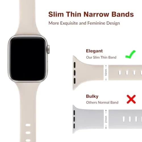 Eilesuny Slim Thin Bands Compatible with Apple Watch 38mm 40mm 41mm 42mm 44mm 45mm 46mm 49mm | 6 Pack Silicone Sport Strap for iWatch Series 11/10/9/8/7/6/5/4/3/2/1 Ultra SE thumbnail 3