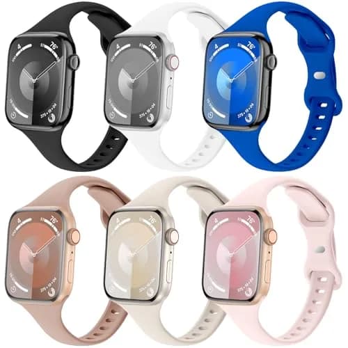 Eilesuny Slim Thin Bands Compatible with Apple Watch 38mm-49mm | 6 Pack Soft Silicone Sport Strap for iWatch Series 1-11 Ultra SE thumbnail 1