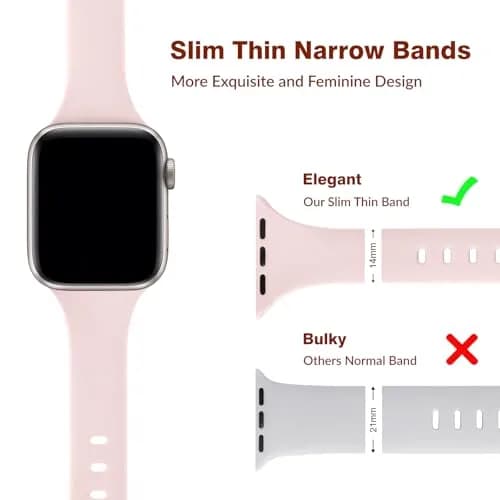 Eilesuny Slim Thin Bands Compatible with Apple Watch 38mm-49mm | 6 Pack Soft Silicone Sport Strap for iWatch Series 1-11 Ultra SE thumbnail 3
