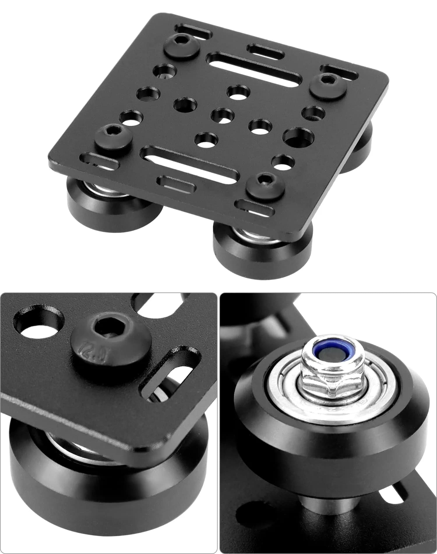 QWORK 2020V V-Wheel Plate Gantry Rod Plate with Wheel, 2 Pack, 65mm X 65mm | Compatible with 2020V Aluminum Extrusion - view 5