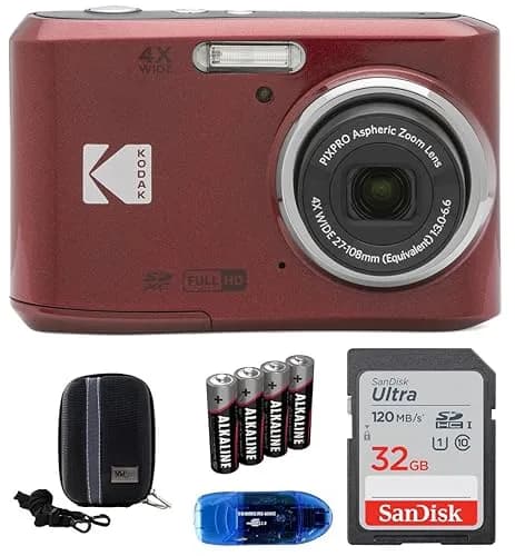Kodak Pixpro FZ45 Digital Camera Bundle (Red) | 16MP CMOS Sensor, 4x Optical Zoom, Full HD Video — Red