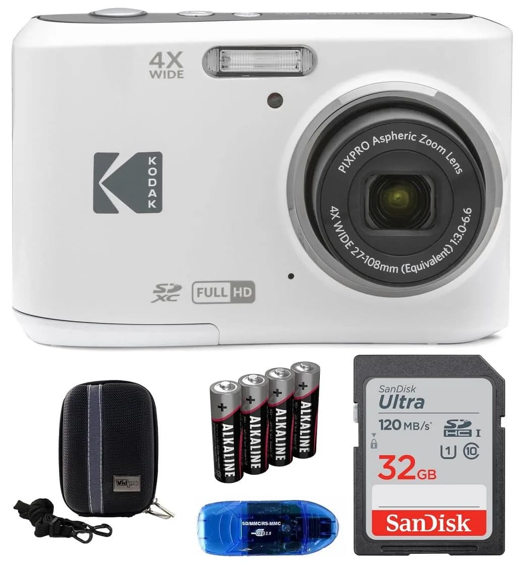 KODAK Pixpro FZ45 Digital Camera Bundle with 32GB Card, Spare Batteries, Case, White | 16 Megapixels, 4x Optical Zoom, Full HD Video - main product image