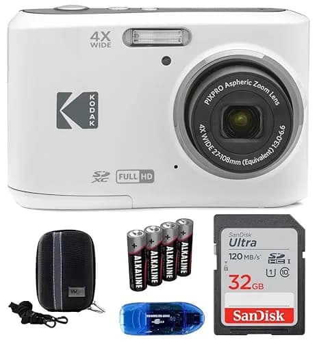 KODAK Pixpro FZ45 Digital Camera Bundle with 32GB Card, Spare Batteries, Case, White | 16 Megapixels, 4x Optical Zoom, Full HD Video thumbnail 1