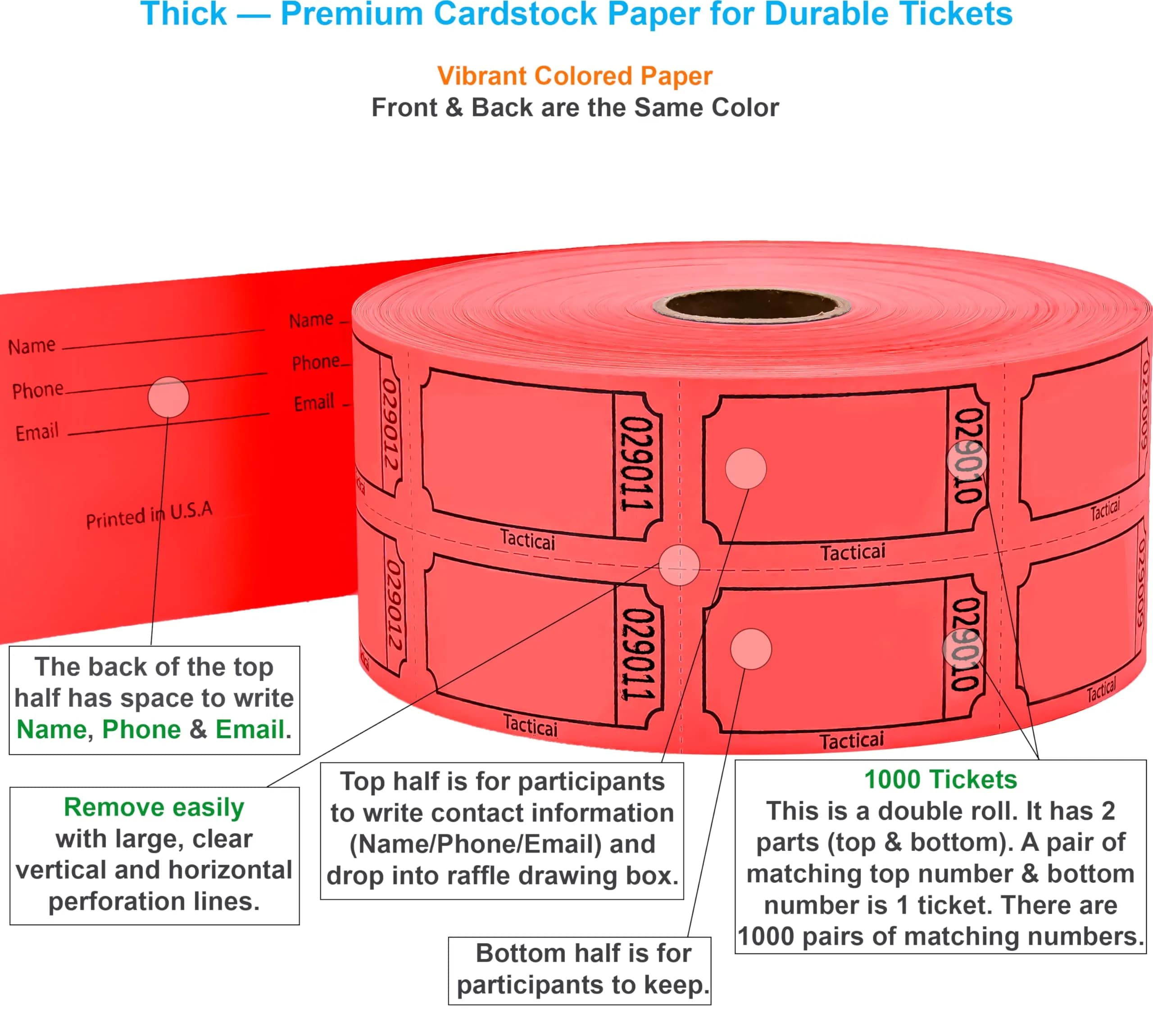 Tacticai Red Raffle Tickets 1000 Count (2" x 1.75") | Double Roll for Events & Fundraisers - view 2