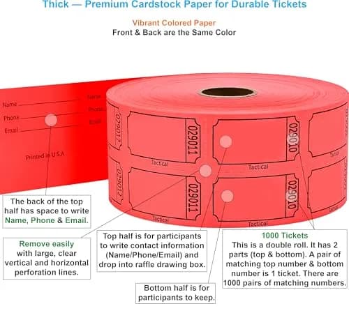 Tacticai Red Raffle Tickets 1000 Count (2" x 1.75") | Double Roll for Events & Fundraisers thumbnail 2