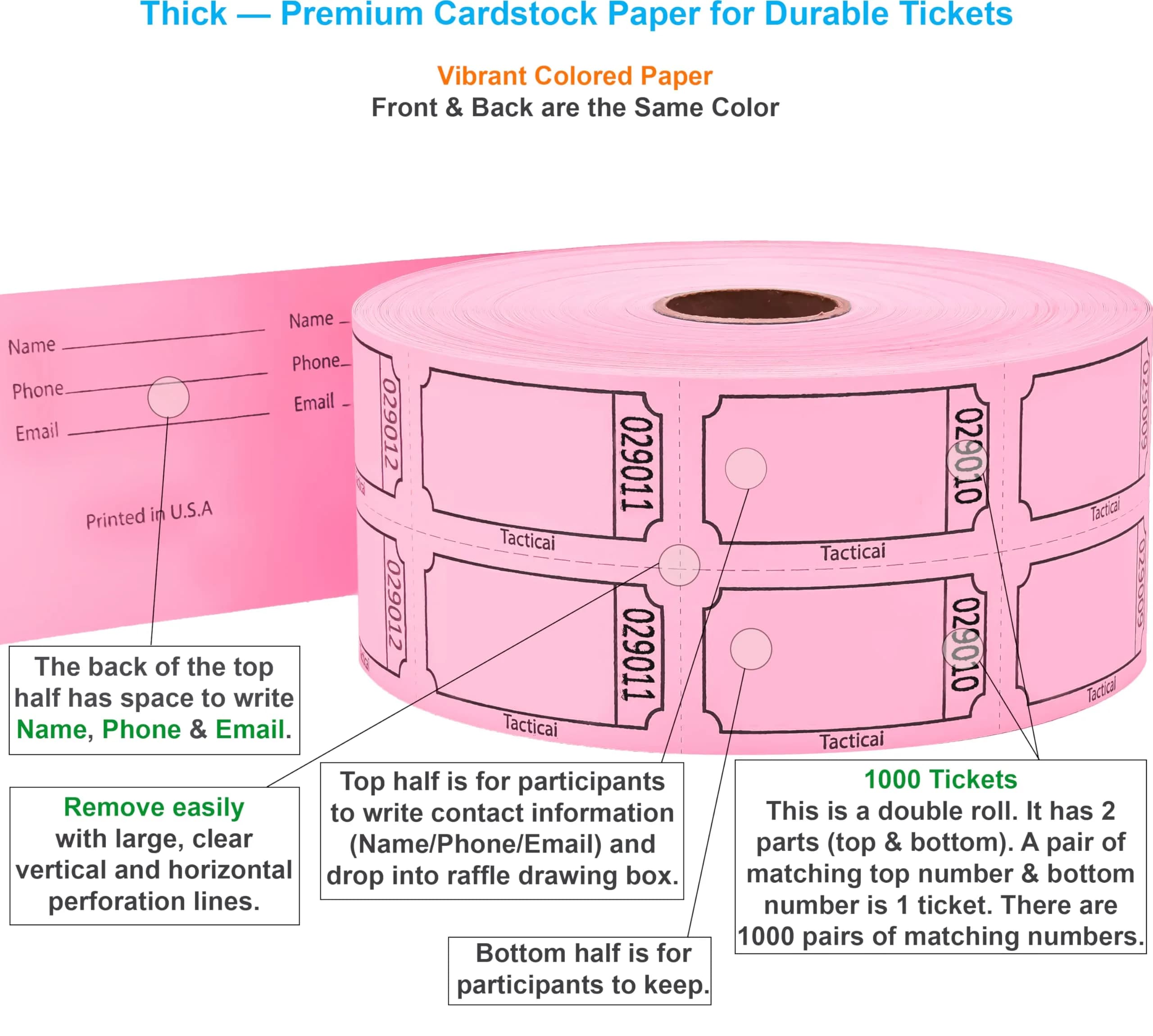 Tacticai Pink Raffle Tickets 1000 Count | Double Roll, 50/50 Event & Fundraiser Tickets - view 2