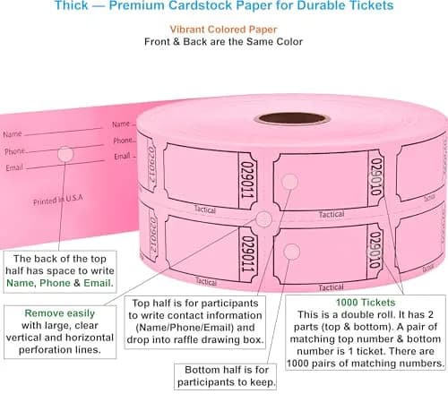 Tacticai Pink Raffle Tickets 1000 Count | Double Roll, 50/50 Event & Fundraiser Tickets thumbnail 2