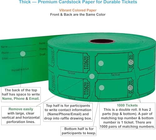 Tacticai Raffle Tickets Green Double Roll 1000 Count (2" x 1.75") | Consecutively Numbered for Events thumbnail 2