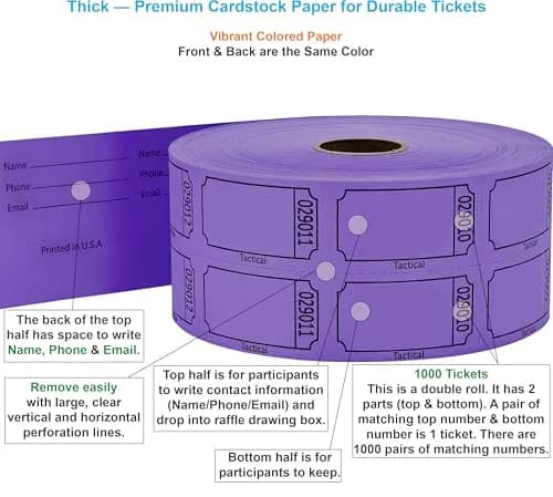Tacticai Purple Raffle Tickets 1000 Count (2" x 1.75") | Consecutively Numbered for Events & Fundraisers thumbnail 2