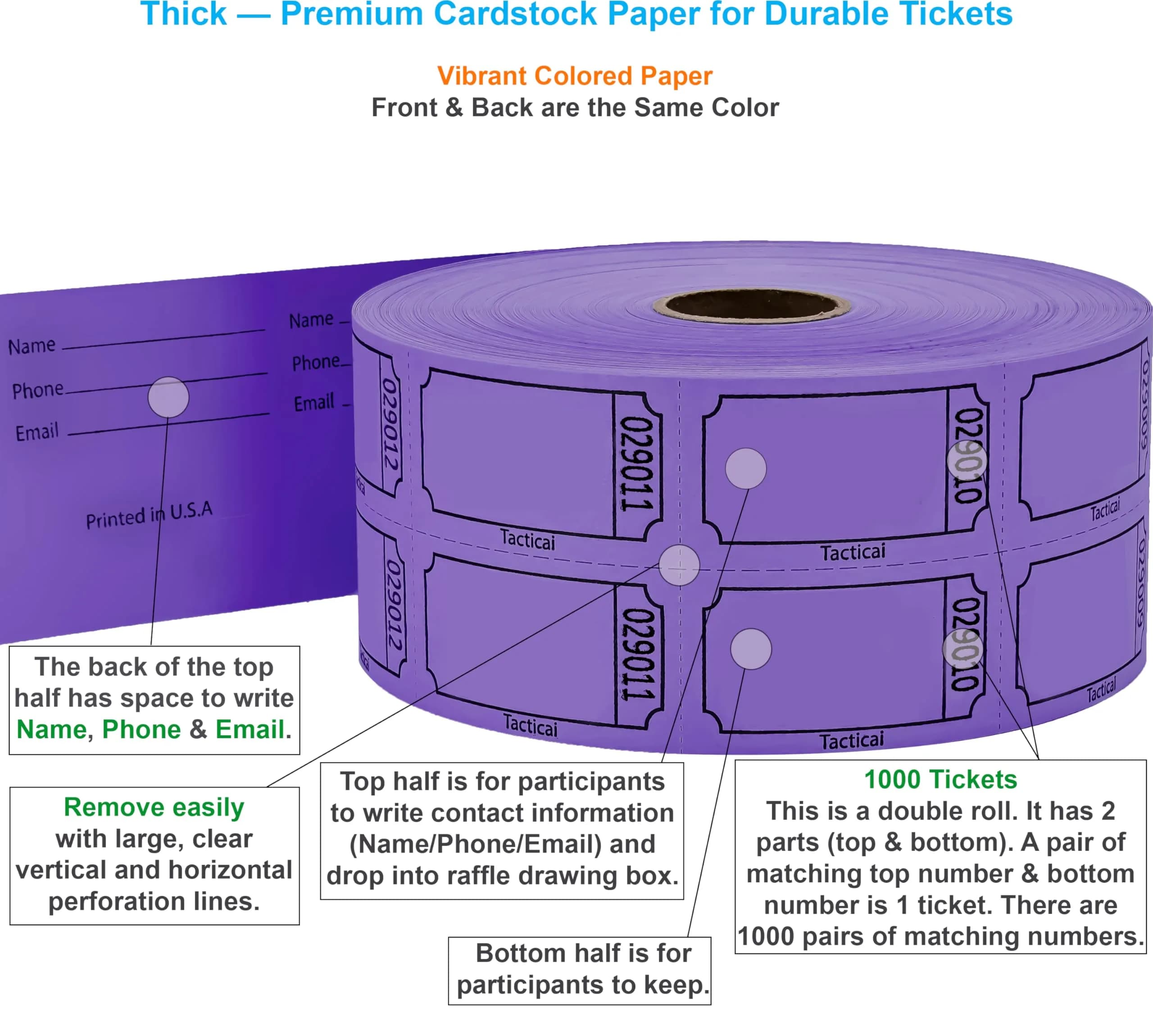 Tacticai Purple Raffle Tickets Double Roll (1000 Tickets) | Blank Bulk Pack Office Product - view 2