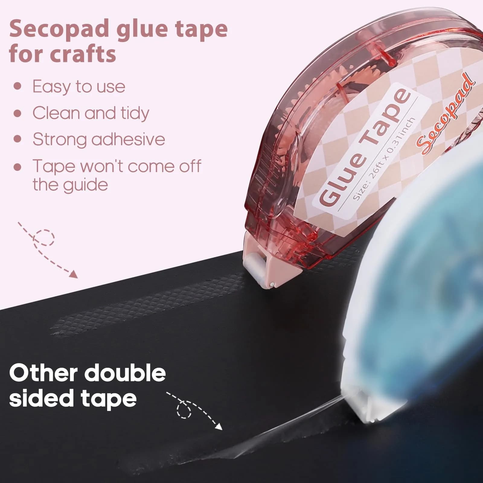 Secopad Glue Tape for Crafts, 4 Pack, 0.3in x 26ft Each | Mess-Free Adhesive for Scrapbooking - view 2