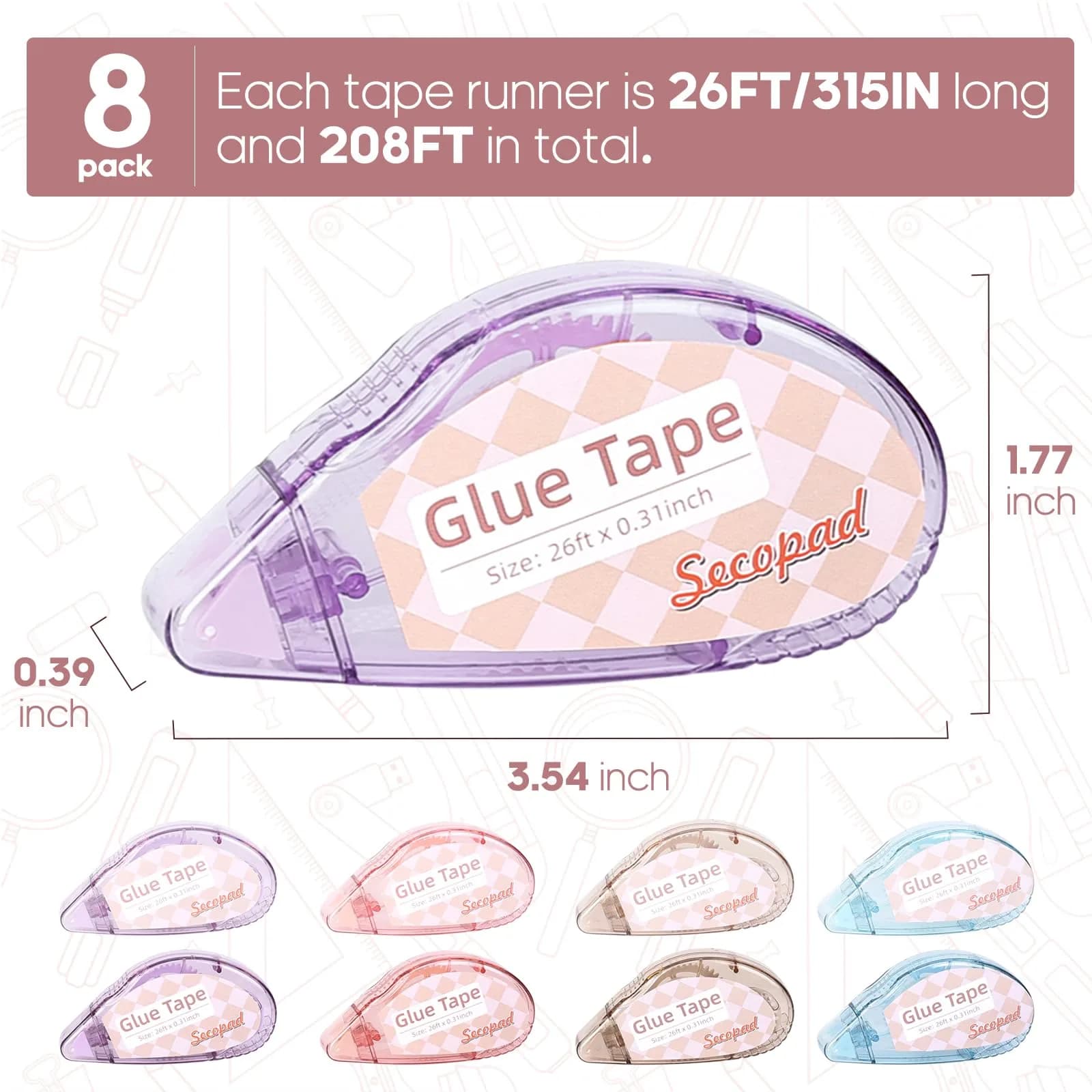 Secopad Double-Sided Tape Roller - Clear Light-Colored Shell, 0.3" x 26FT (4 Pack) - Ideal for Crafts - view 6