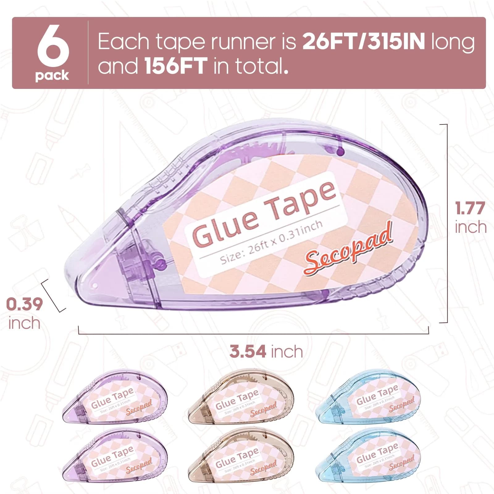 Secopad Double Sided Tape for Crafts 6 Pack, 0.3in x 26ft Each | Mess-Free Adhesive for Scrapbooking - view 6
