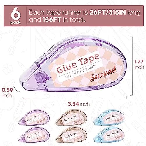 Secopad Double Sided Tape for Crafts 6 Pack, 0.3in x 26ft Each | Mess-Free Adhesive for Scrapbooking thumbnail 6